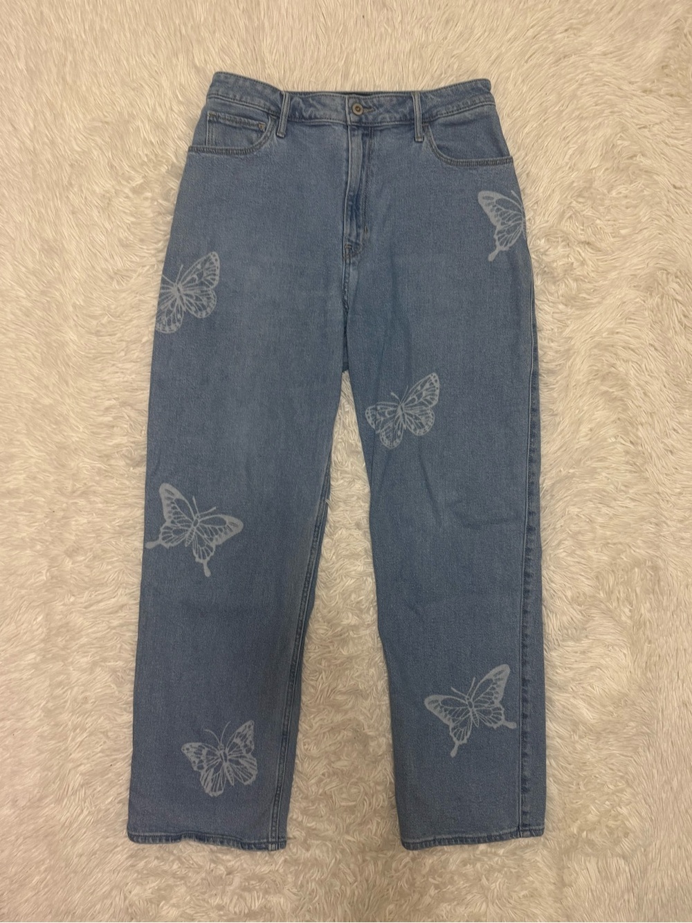 Hollister Light Blue Straight-Leg Jeans with Butterfly Hollister Dad Jean - Picture 1 of 5